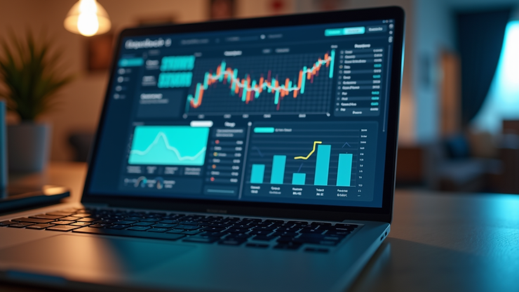 Eye-level view of a laptop screen showing a software dashboard